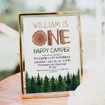 One Happy Camper Wood Boys 1st Birthday  Invitation<br><div class="desc">Cute watercolor pine trees "One happy camper" woodland 1st birthday invitation.</div>