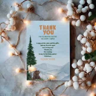 One Happy Camper Wood Boys 1st Birthday  Thank You Card