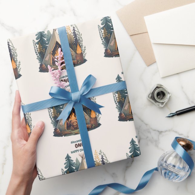 One Happy Camper Wood Boys 1st Birthday Wrapping Paper (Gifting)