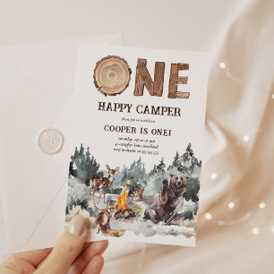 One Happy Camper Woodland 1st Birthday Invitation