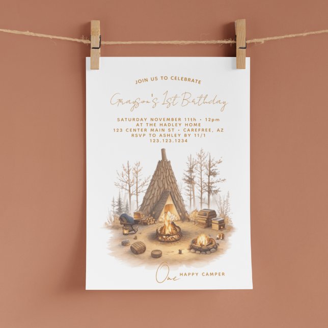 One Happy Camper Woodland 1st Birthday Invitation (Creator Uploaded)