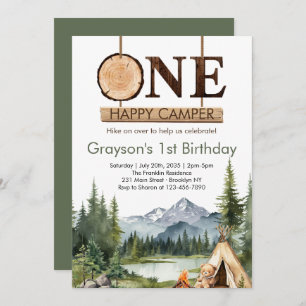 One Happy Camper Woodland 1st Camping Birthday Invitation
