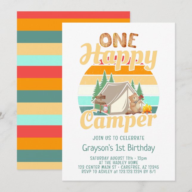 One Happy Camper Woodland Birthday Invitation (Front/Back)