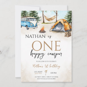 One Happy Camper Woodland First Birthday Invitation