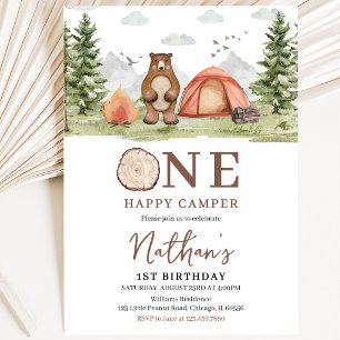 One Happy Camper Woodland First Birthday Invitation