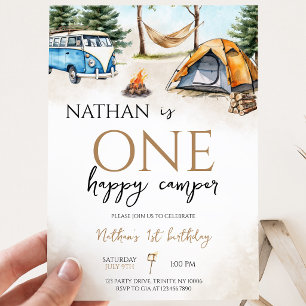 One Happy Camper Woodland First Birthday Invitation