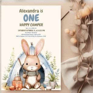 One Happy Camper Woodland Rabbit Boys 1st Birthday Invitation