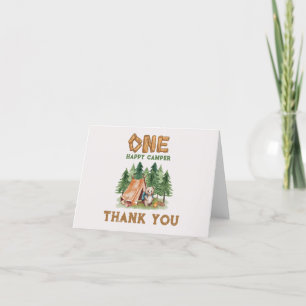 One Happy Camper Woodland Watercolor 1st Birthday Thank You Card