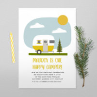 One Happy Camper Yellow Trailer Birthday