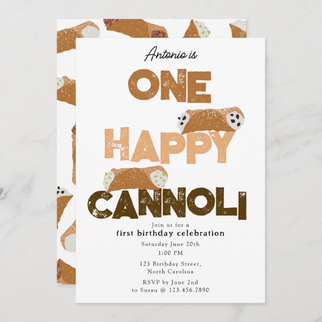 One Happy Cannoli Invite 1st  First Birthday Cute (Front/Back)