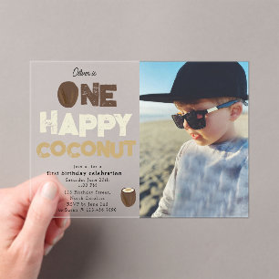 One Happy Coconut 1st Summer Birthday Photo Acrylic Invitations