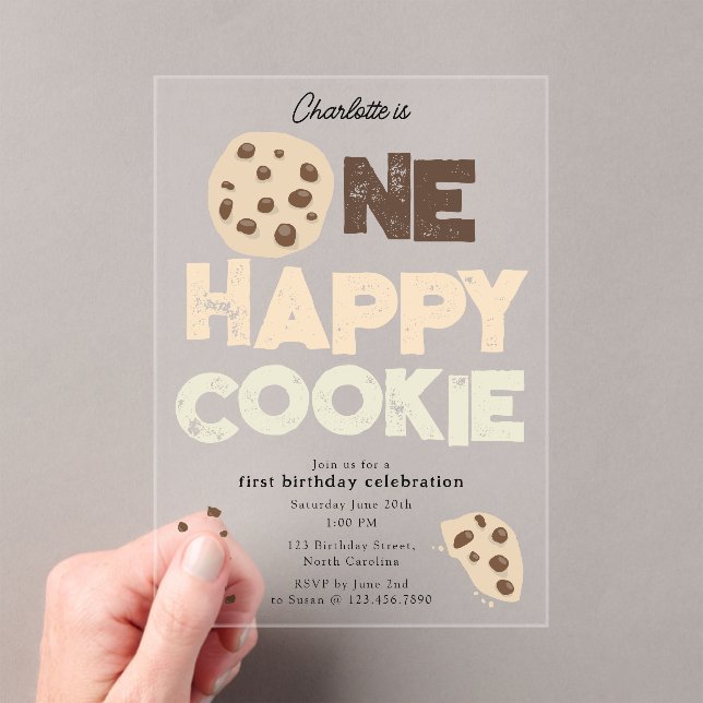 One Happy Cookie Invite 1st  First Birthday Cute Acrylic Invitations (Insitu (Handheld))