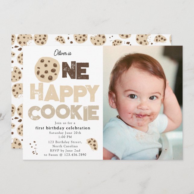 One Happy Cookie Invite 1st  First Birthday Photo (Front/Back)
