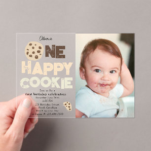 One Happy Cookie Invite 1st  First Birthday Photo Acrylic Invitations