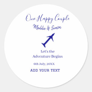 One happy Couple let's adventure begins wedding co Classic Round Sticker