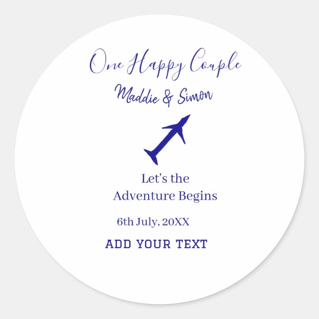 One happy Couple let's adventure begins wedding co Classic Round Sticker (Front)