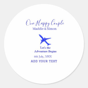 One happy Couple let's adventure begins wedding co Classic Round Sticker