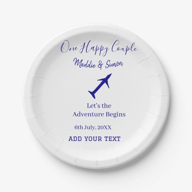 One happy Couple let's adventure begins wedding co Paper Plate (Front)