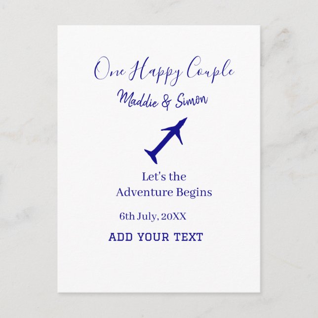 One happy Couple let's adventure begins wedding co Postcard (Front)