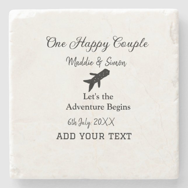 One happy Couple let's adventure begins wedding co Stone Coaster (Front)