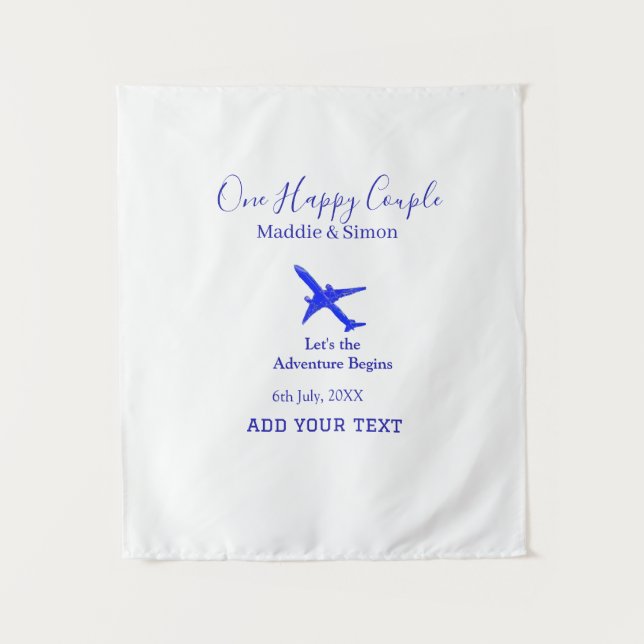 One happy Couple let's adventure begins wedding co Tapestry (Front)
