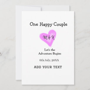 ONE HAPPY COUPLE PINK HEART WEDDING NAME DATE INVITATION