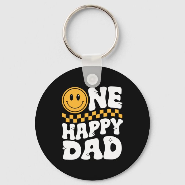 One Happy Dad Retro Smiley Face Fathers Day Key Ring (Front)