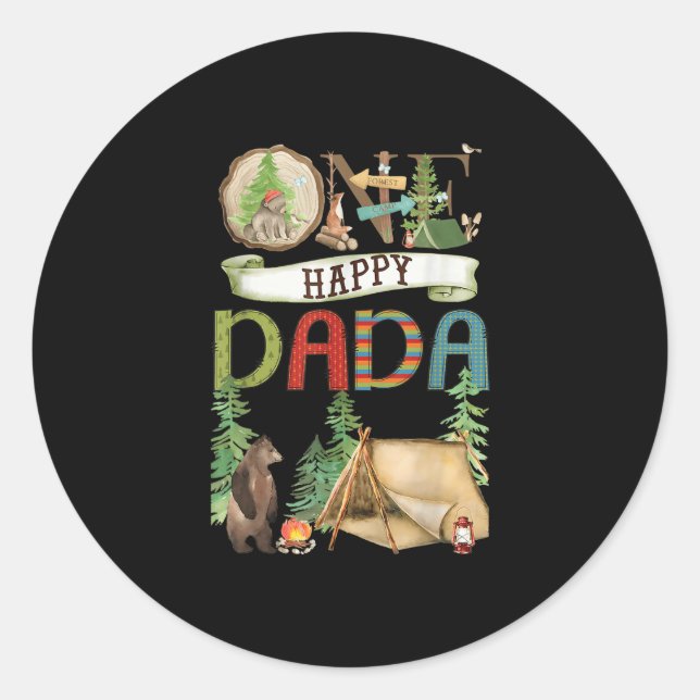 One Happy Dada Camper First Birthday Camng Bear  Classic Round Sticker (Front)