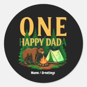 One Happy Dada First Birthday Bear Camping Funny Classic Round Sticker