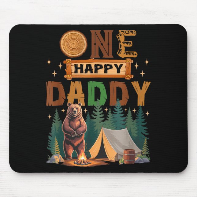 One Happy Daddy Camper 1st Birthday Camng Bear  Mouse Mat (Front)