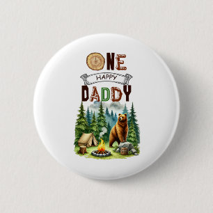 One Happy Daddy Camper First Birthday Camping Bear 6 Cm Round Badge
