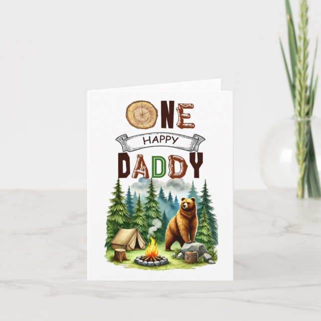One Happy Daddy Camper First Birthday Camping Bear Card (Front)