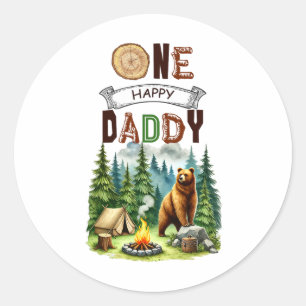 One Happy Daddy Camper First Birthday Camping Bear Classic Round Sticker