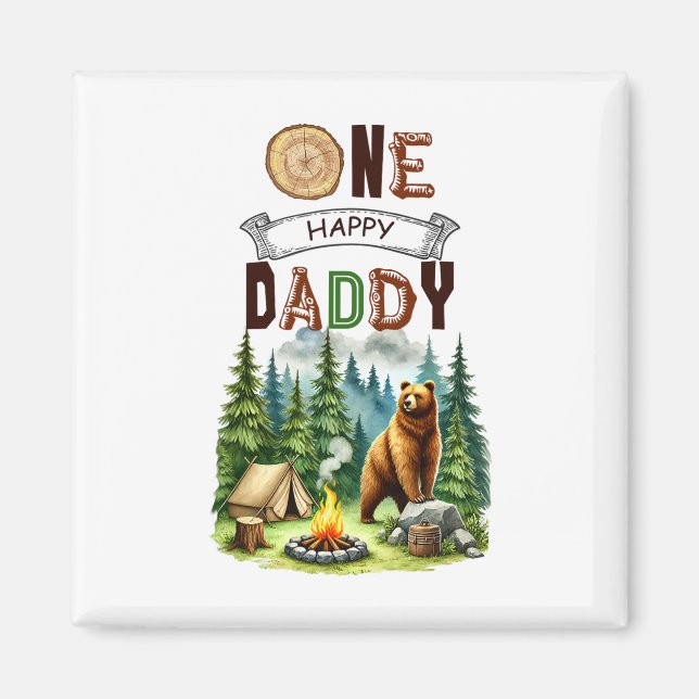 One Happy Daddy Camper First Birthday Camping Bear Magnet (Front)