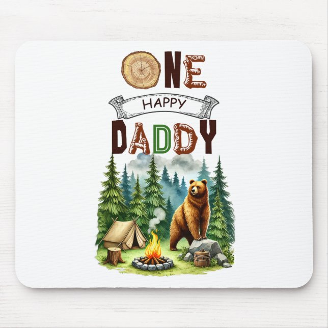 One Happy Daddy Camper First Birthday Camping Bear Mouse Mat (Front)