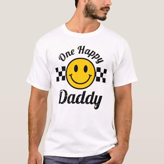 One Happy Daddy Yellow Smile Birthday Matching T-Shirt (Front)