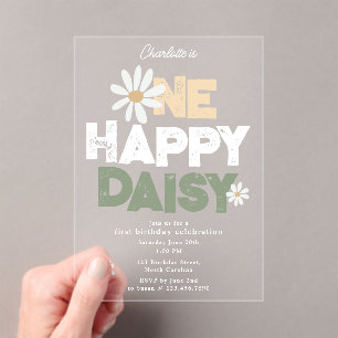 One Happy Daisy Invite 1st  First Birthday Cute Acrylic Invitations