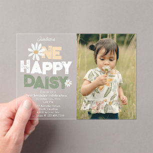 One Happy Daisy Invite 1st  First Birthday Photo Acrylic Invitations