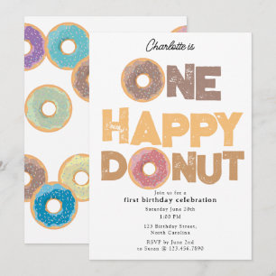 One Happy Donut Invite 1st  First Birthday Cute