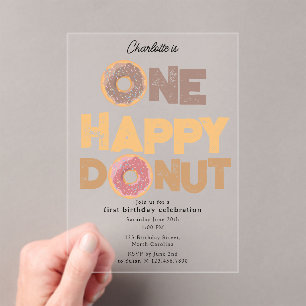 One Happy Donut Invite 1st  First Birthday Cute Acrylic Invitations
