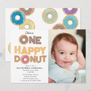 One Happy Donut Invite 1st  First Birthday Photo