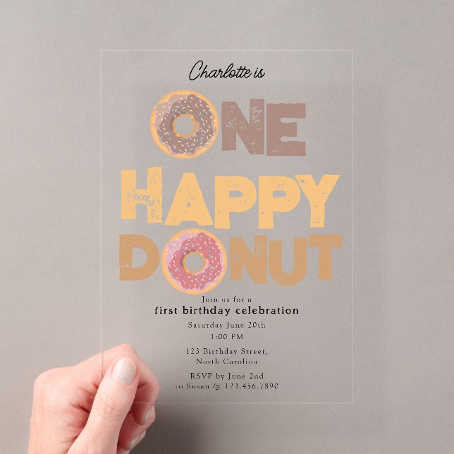 One Happy Doughnut Invite 1st  First Birthday Cute Acrylic Invitations (Insitu (Handheld))