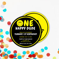 One Happy Dude 1st Birthday Black/Yellow Smiley