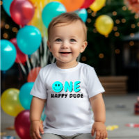 One Happy Dude 1st Birthday Blue Smiley