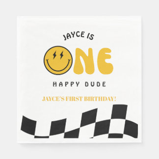 One Happy Dude 1st Birthday Chequered Luncheon Nap Napkin