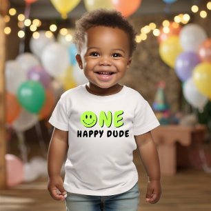 One Happy Dude 1st Birthday Green Smiley Baby T-Shirt