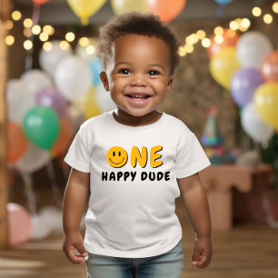 One Happy Dude 1st Birthday Orange Smiley Baby T-Shirt