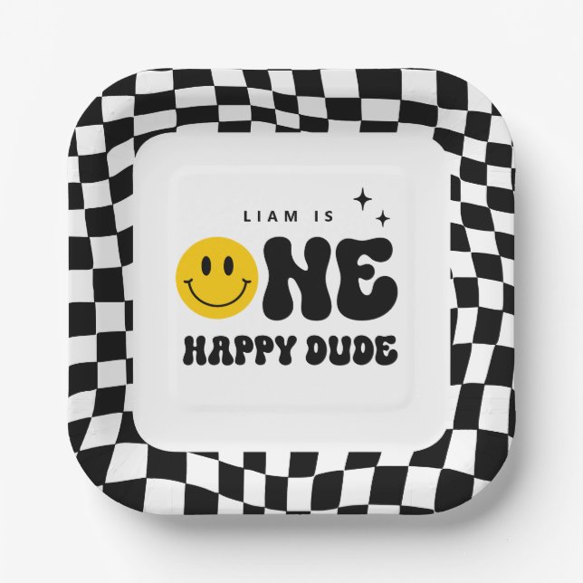 ONE Happy Dude 1st Birthday Party Paper Plates (Front)