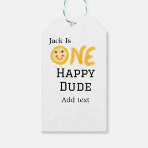 One happy dude 1st happy Birthday smiley yellow Gift Tags