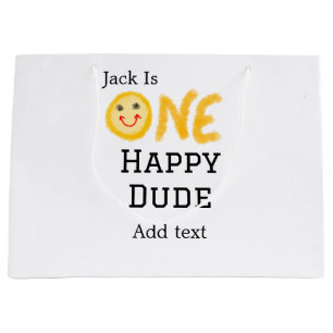 One happy dude 1st happy Birthday smiley yellow  Large Gift Bag